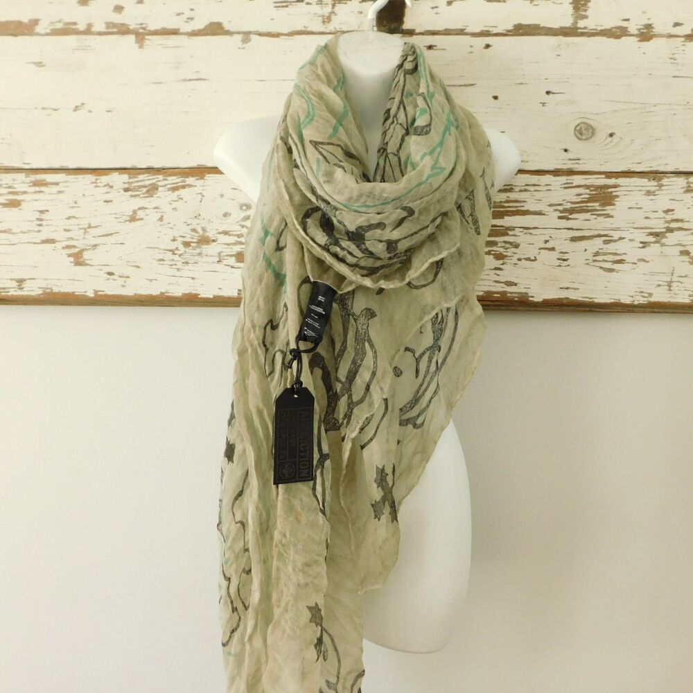 Affliction Gauze Scarf Large Live Fast Unisex Wrap 72x60 Beige Multicolor NWT!
